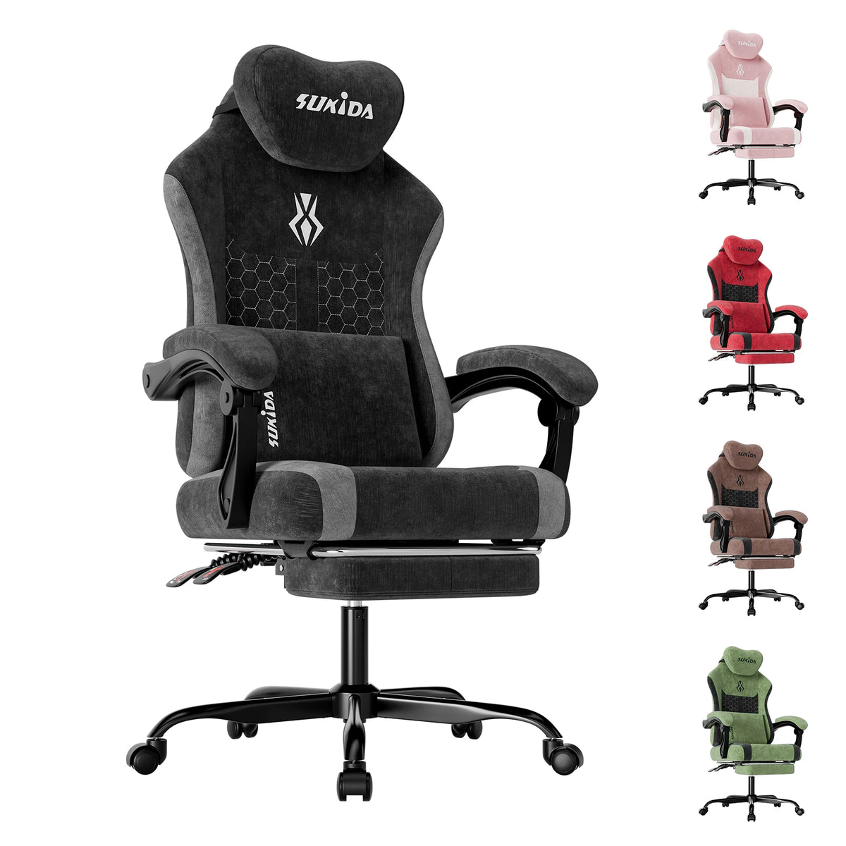 SUKIDA Ergonomic Gaming Chair Breathable Fabric Office Chair with Lumbar Support, Adjustable Height PC Gaming Chair, Comfortable Executive Desk Chair
