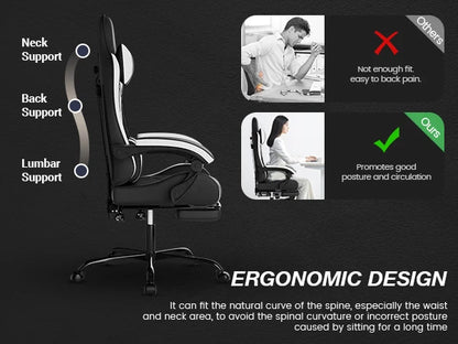 WOTSTA Ergonomic Racing Gaming Chair with Lumbar Support, Adjustable Headrest, Swivel Computer Office Chair for Home & Work