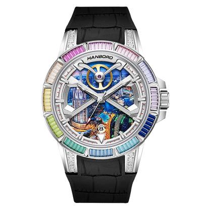 HANBORO Dubai Collection Dubai Characteristic Personalized Dial Frosted Crafted Diamonds Luxury Men's Automatic Mechanical Watch