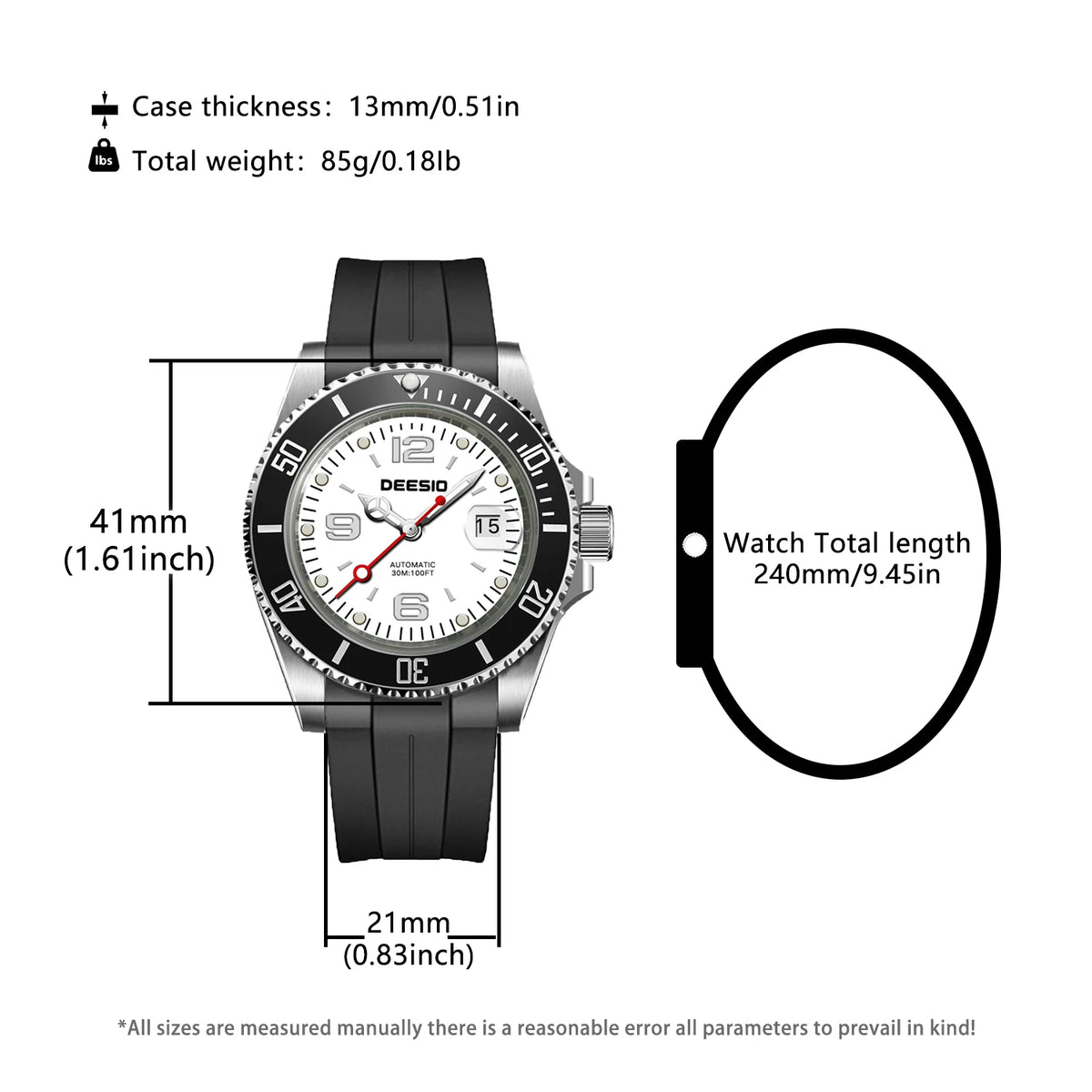 DEESIO Men's Automatic Mechanical Watch Stainless Steel Luminous Date Sports Casual Luxury Watch Gift for Men Sapphire Crystal