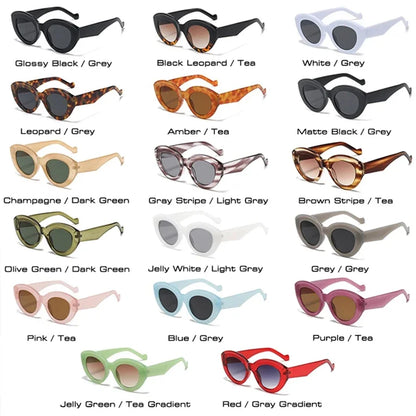 JNPCXI Ins Popular Fashion Oversized Cat Eye Women Sunglasses Green Stripes Retro Shades UV400 Men Trending Oval Sun Glasses