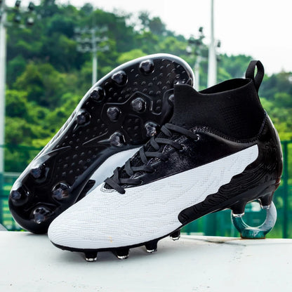 Black Men Soccer Shoes AG/FG Cleats Training Football Boots For Men High Ankle Sport Shoes Kids Adults Sneakers 35-45