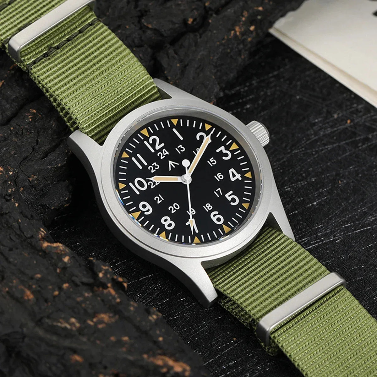 Relógio Militar Militado ML05 de 38 mm, movimento Miyota, cristal de safira abaulado, luminiscência verde C3, resistente à água até 10 bar, relógios vintage