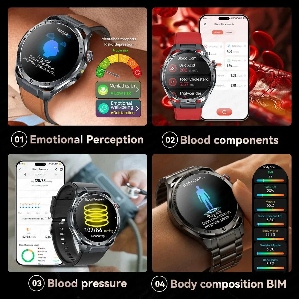 Smart Watch Men High-end Health Blood pressureblood oxygen lipids Uric acid Sapphire Smart watches Ai GPT Custom dial ECG 2026