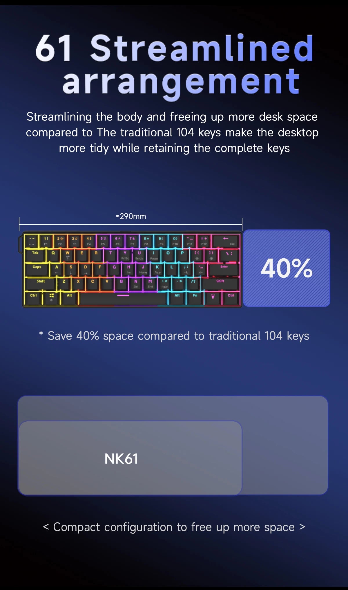 AJAZZ NK61 Wired 61-Key Gaming Mechanical Keyboard 60% RGB Lighting Hot-Swappable Red Switches 61 Keys Suitable for Gamers