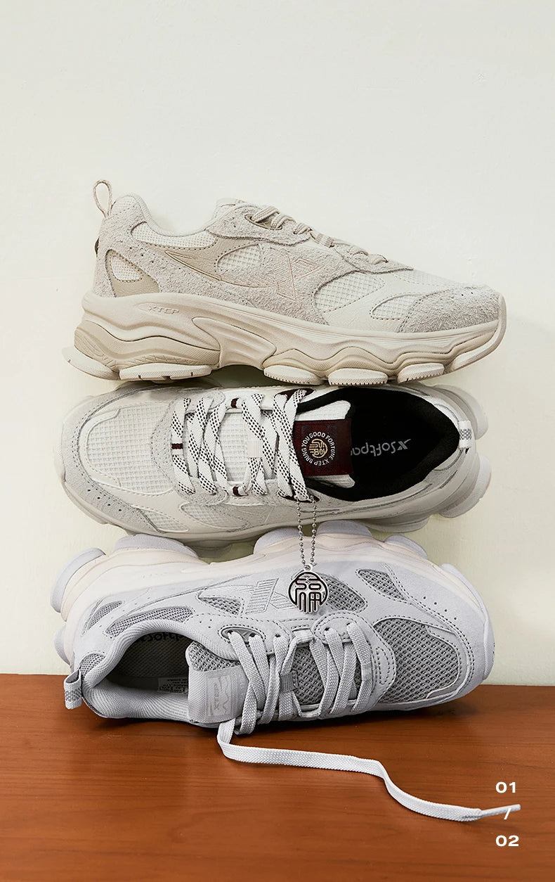 Xtep Chinoiserie Casual Shoes Female 2025 Spring Increase Thick Sole Sports Shoes Outdoor Vintage Fashion Sneakers 875118320006