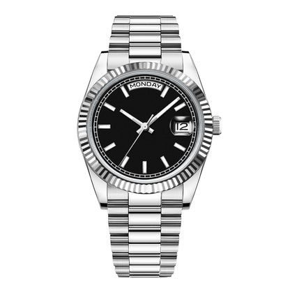 CORGEUT NH36 Mechanical Men's Watch Date of the Week Show President Chain Strap Steel Case Watch Threaded Arc Bezel waterp