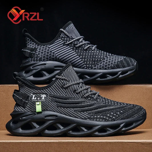 YRZL Men Sports Running Black Jogging Shoes Casual Sneakers Outdoor Breathable Mesh Women Light Shock-Absorption Black Tennis