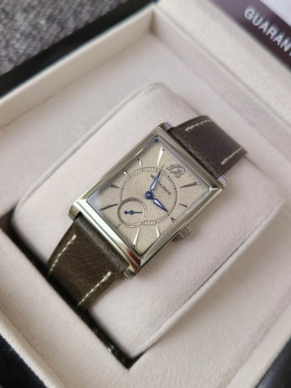 2026 Specht&Söhne Ultra Thin 7.5mm Rectangular Watch Japan Quartz Movt Small Seconds Sandblasted Dial Grey Leather Strap Watch