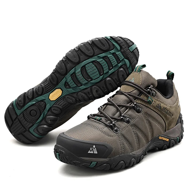 HIKEUP Celoroční pánské turistické boty pro outdoorové sporty z pravé kůže, odolné proti opotřebení, horolezecké boty s gumovou podrážkou, trekingové tenisky