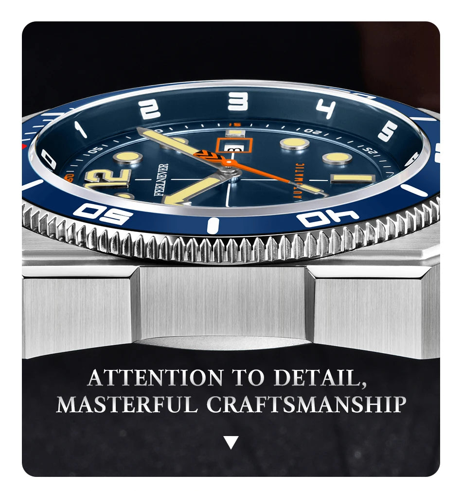 FeelNever 8215 Movement Automatic Dive Watch for Men Super Luminous 316 Steel Wristwatch Sapphire Sports Mechanical Male Watches