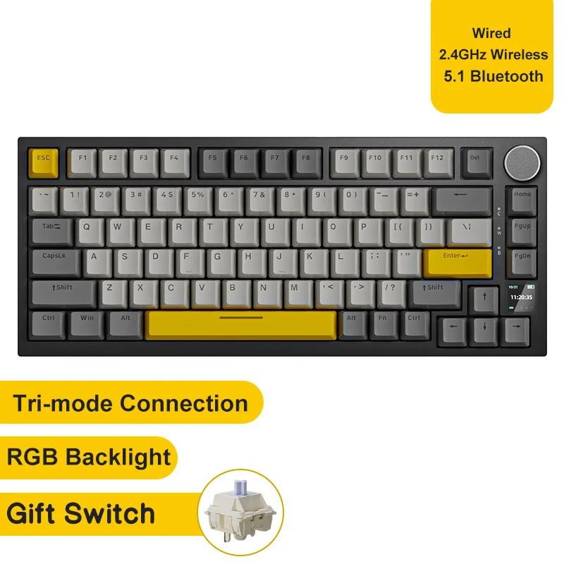 Ajazz AK820/AK820Pro mechanische Gaming-Tastatur Bluetooth 5.1/Wireless/USB-C-kabelgebunden, individuell anpassbare Tastatur mit Drehknopf, Hot-Swapping und Gasket-Mount