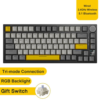 Ajazz AK820/AK820Pro mechanische Gaming-Tastatur Bluetooth 5.1/Wireless/USB-C-kabelgebunden, individuell anpassbare Tastatur mit Drehknopf, Hot-Swapping und Gasket-Mount