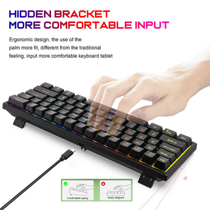 104 Keys Mechanical Feel Keyboard Wired Gaming Keyboard for Laptop PC Ergonomics RGB Backlit 61Key Cyan Axis Keycaps Keyboard