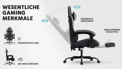 Comanlai Gaming Chair with Footrest Ergonomic High Back Gaming Chair, Adjustable Headrest & Lumbar Support, PU Leather Swivel Computer Gaming Chair for Office & Home