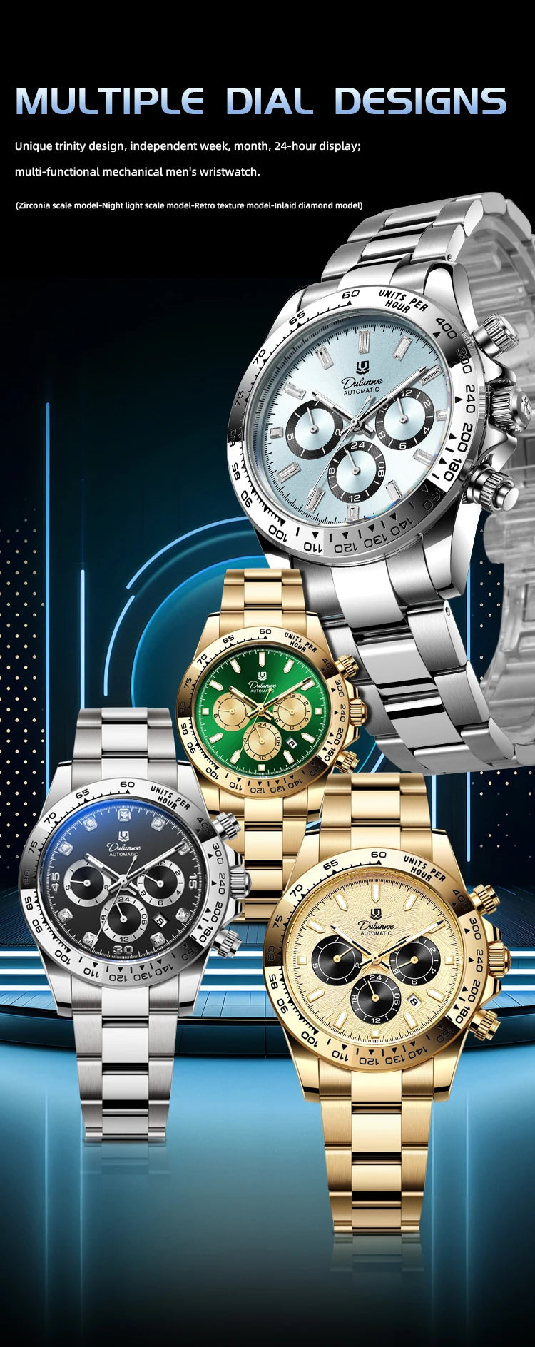 2026 NEW Automatic Mechanical Watch Man Silver Business Casual 3ATM Waterproof Multi-functional Men's Watches