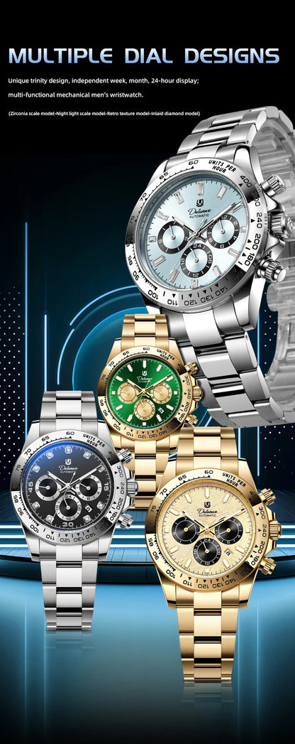 2026 NEW Automatic Mechanical Watch Man Silver Business Casual 3ATM Waterproof Multi-functional Men's Watches