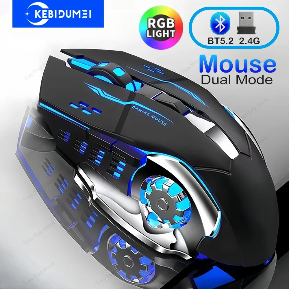 Ratón KEBIDUMEI de doble modo Bluetooth 5.2, ratón inalámbrico 2.4G, ratón gaming RGB recargable silencioso 3600 DPI para portátil