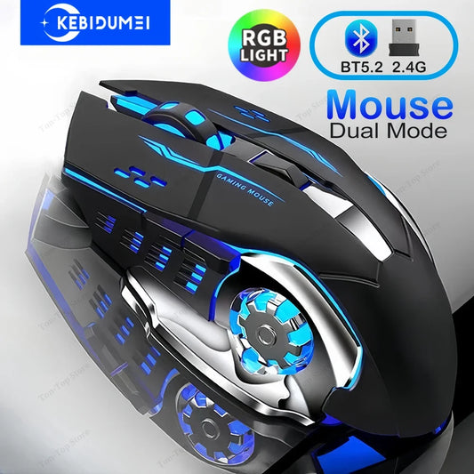 Ratón KEBIDUMEI de doble modo Bluetooth 5.2, ratón inalámbrico 2.4G, ratón gaming RGB recargable silencioso 3600 DPI para portátil