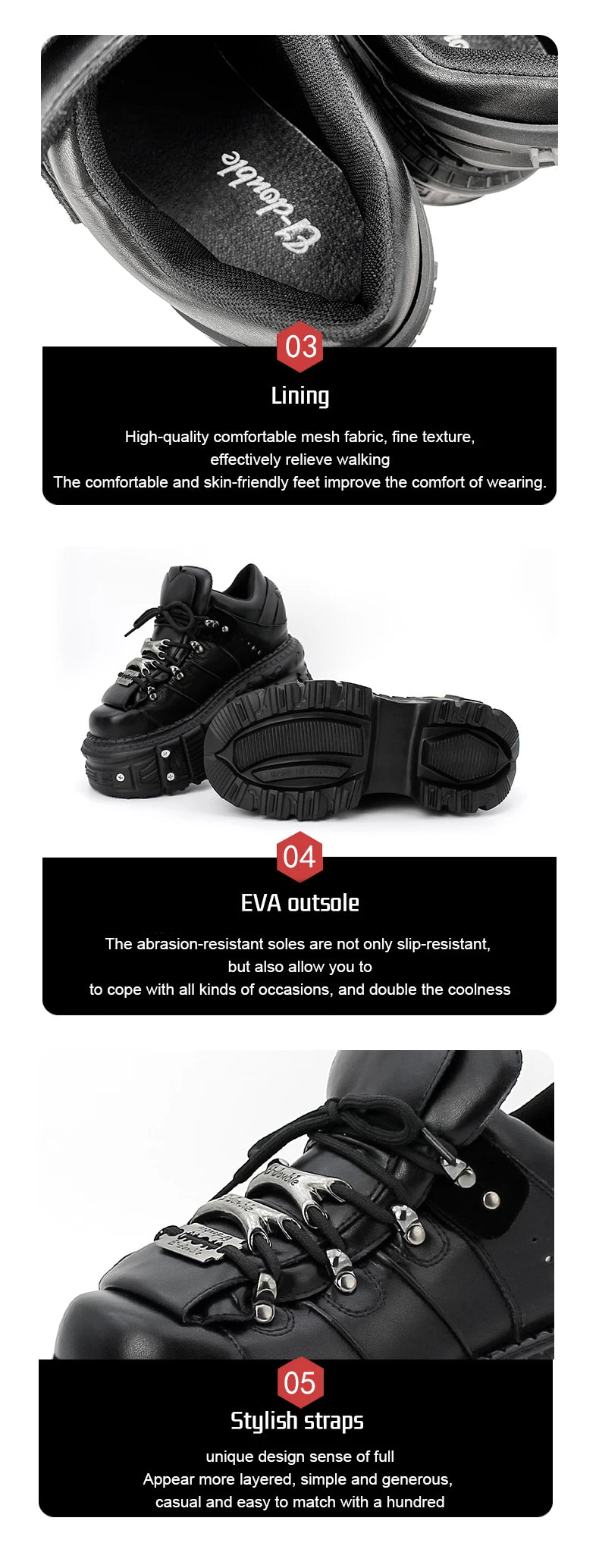 2026 New Punk Style Women Shoes Lace-up Heel Height 6CM Platform Shoes Woman Gothic Ankle Rock Boots Metal Decor Woman Sneakers