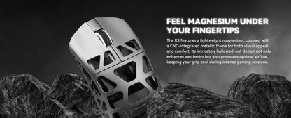 Mouse ATTACK SHARK R3 8KHz in lega di magnesio, sensore PixArt PAW3395, fino a 26000 DPI, 2.4G/BT/cablato, ultraleggero da 46g, per PC/Mac
