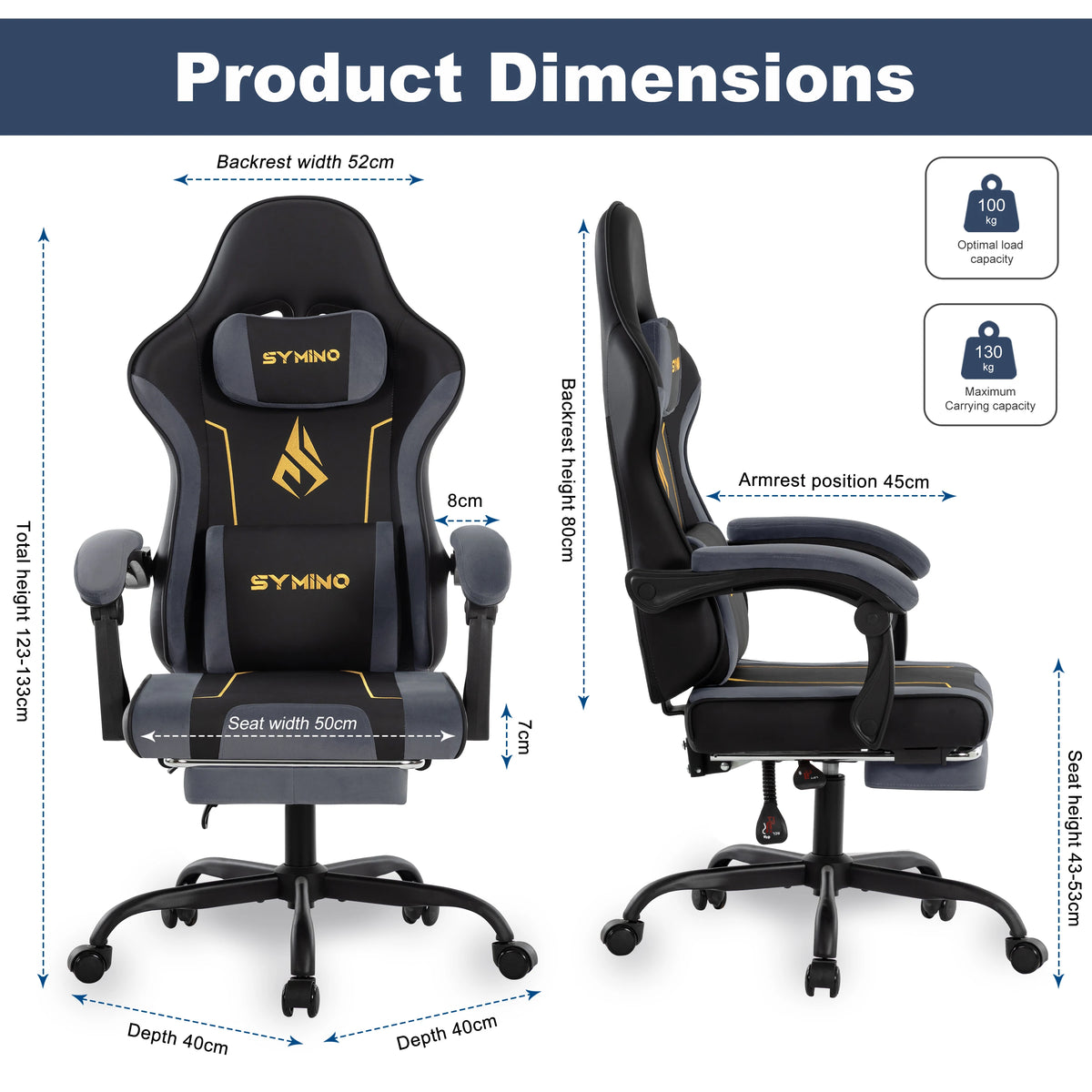 SYMINO Ergonomic Gaming Chair with Footrest, Latex Cushion Racing Style Gaming Chair, Adjustable Reclining Office Chair with Armrests & Wheels