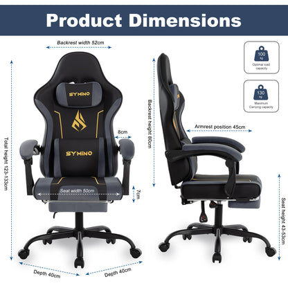 SYMINO Ergonomic Gaming Chair with Footrest, Latex Cushion Racing Style Gaming Chair, Adjustable Reclining Office Chair with Armrests & Wheels