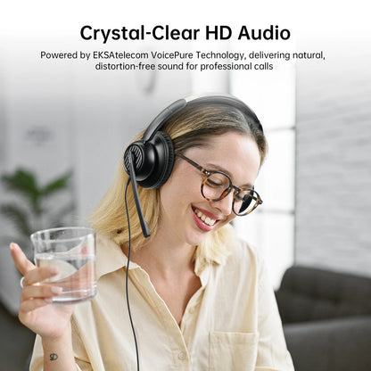 EKSA H8 Professional Office Headset with ENC Noise Cancelling Microphone, USB-A, USB-C & 3.5mm Wired Office Headset for PC, Laptop & Mobile