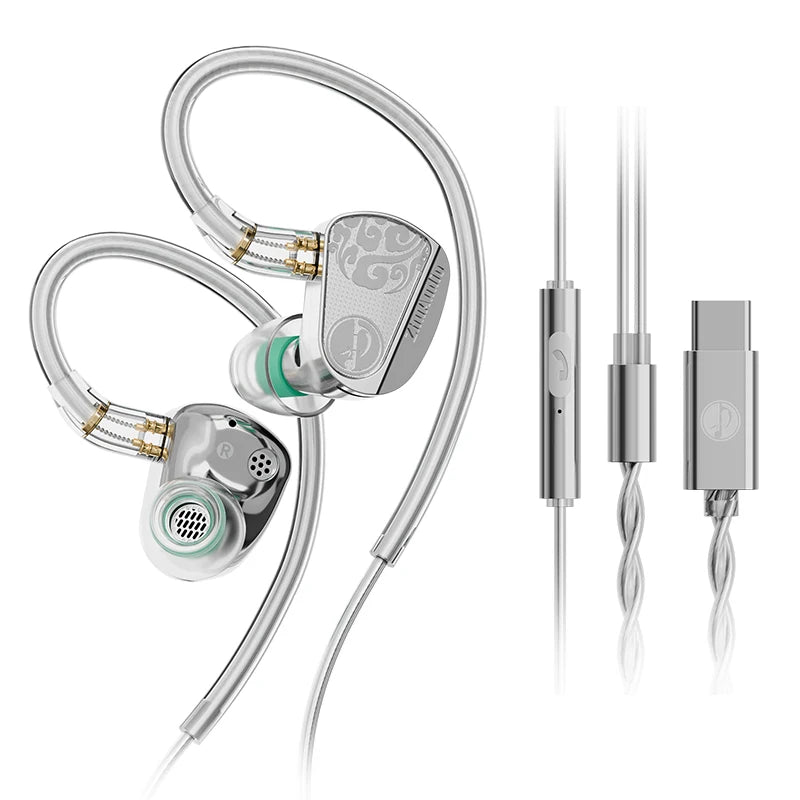 Zhulinniao JingHong Z3 HiFi Earphones Dual Dynamic Driver In-Ear Headphones, High-Fidelity Metal Music Monitor Earbuds with Wired & Bluetooth Audio