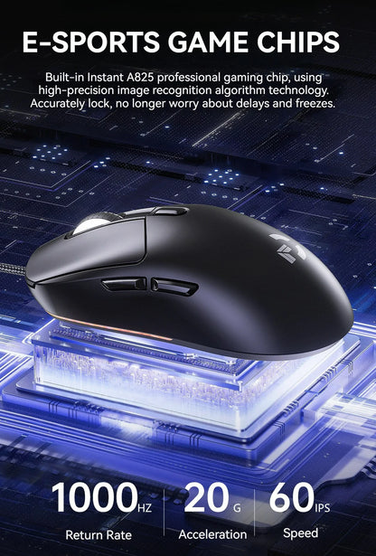 Ratón gaming con cable, 6 niveles de DPI ajustables hasta 12800DPI, chip A825 instantáneo, RGB, programación de macros, diseño ergonómico, ratón universal