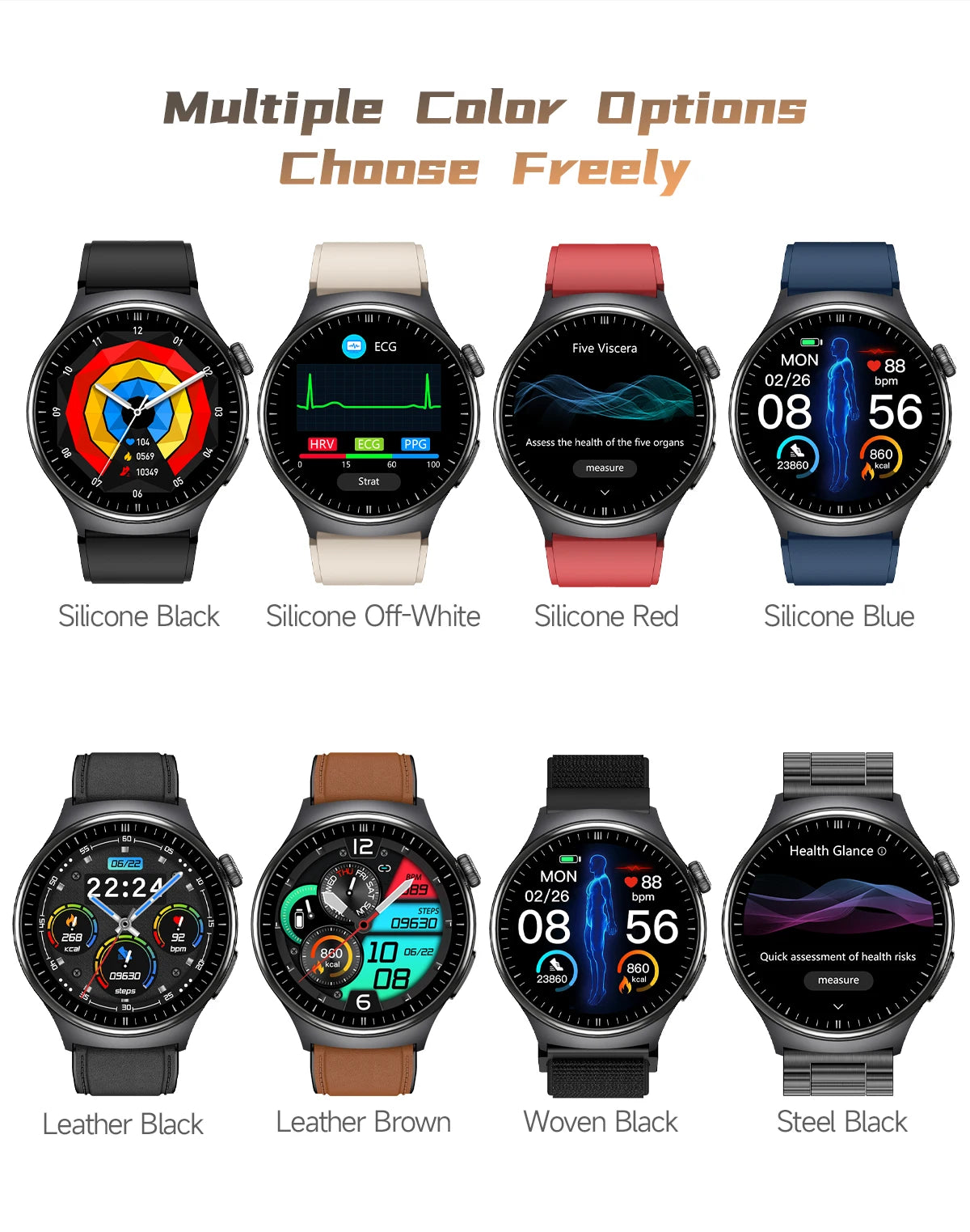 2026 AI Health Smartwatch ECG + PPG, Blood Pressure, Uric Acid & Body Fat Monitoring, AMOLED Display & Bluetooth Calling