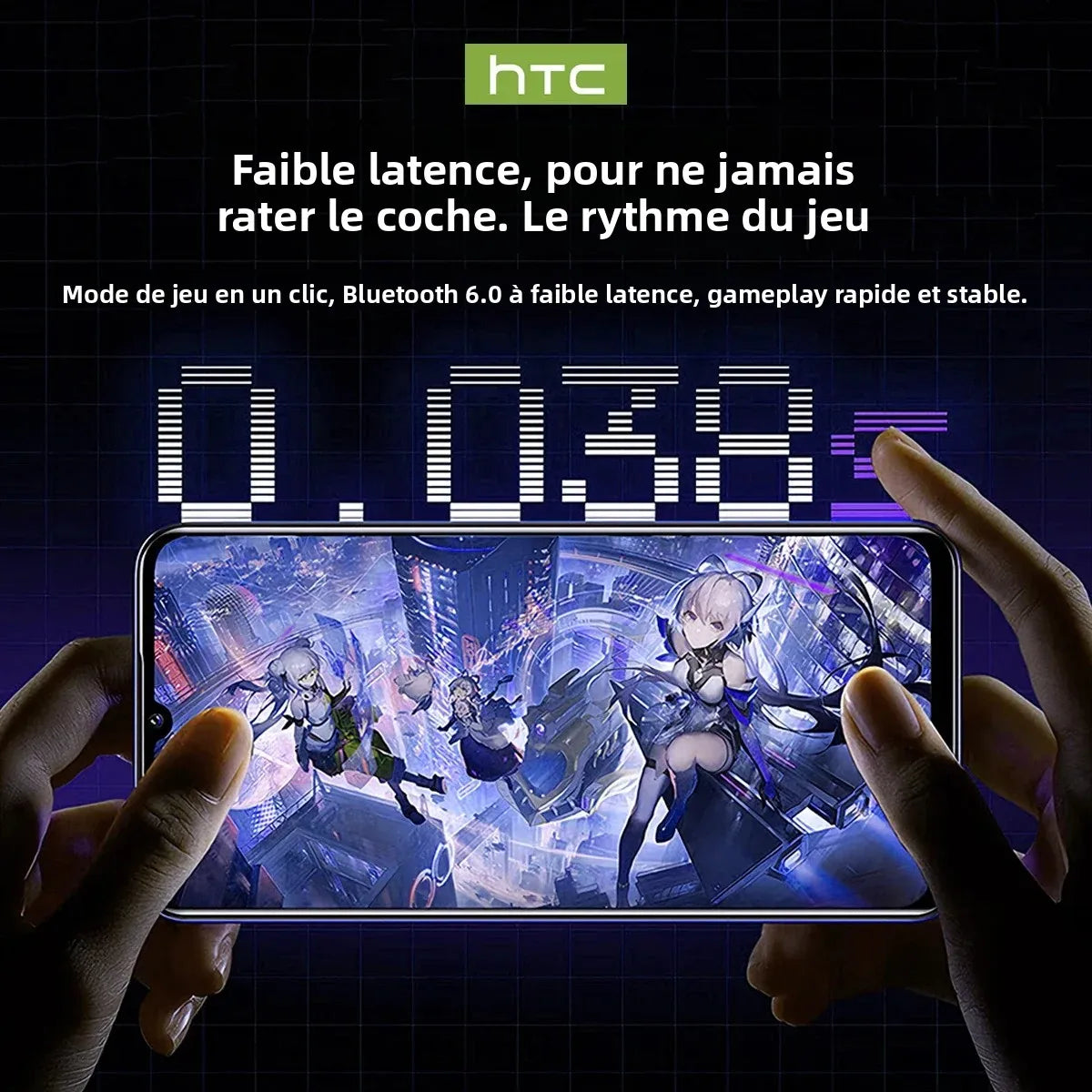 HTC NE70 Bluetooth 5.3 TWS Earbuds Touch Screen AI Translator Gaming Earphones with Noise Reduction, Deep Bass Wireless In-Ear Headphones