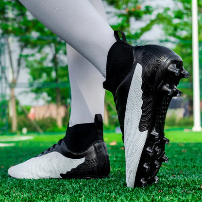 Black Men Soccer Shoes AG/FG Cleats Training Football Boots For Men High Ankle Sport Shoes Kids Adults Sneakers 35-45