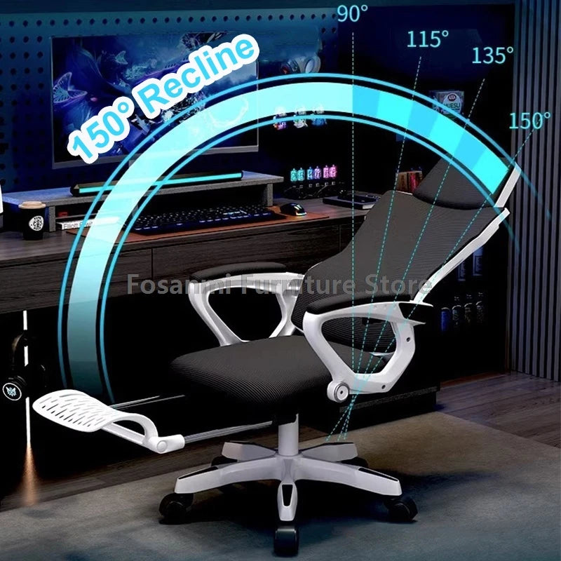 Breathable High Elastic Mesh Office Chair Ergonomic Gaming Chair with Reclining Backrest, Adjustable Lumbar Support, Swivel Computer Desk Chair with Footrest