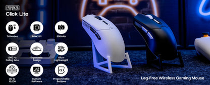 Mouse da gaming EPOMAKER Click Lite cablato/BT/wireless 2.4GHz con sensore PAW3311, da 800 a 24000 DPI e batteria da 500mAh per PC/Mac/Linux