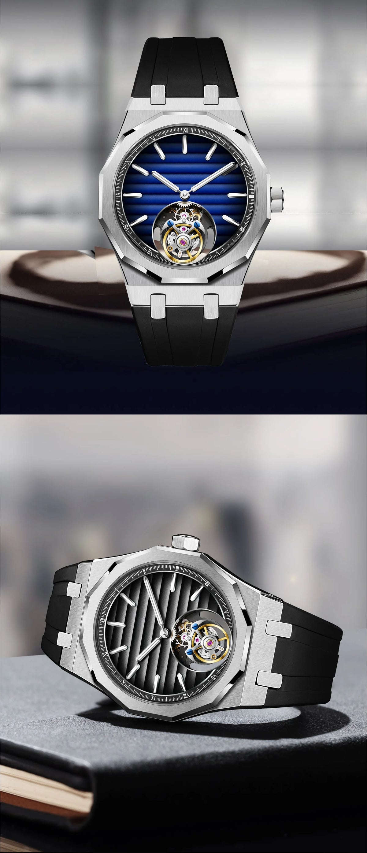 Raymondoya Men Flying Tourbillon Movement Mechanical Automatic Luxury Watches Wristwatches Skeleton Watch Brand For Man Sapphire