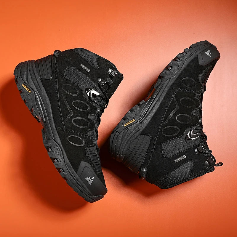 HIKEUP High-Top Men Hiking Boot Winter Outdoor Shoes Lace-Up Non-slip Outdoor Sports Casual Trekking Boots Man Waterproof Suede