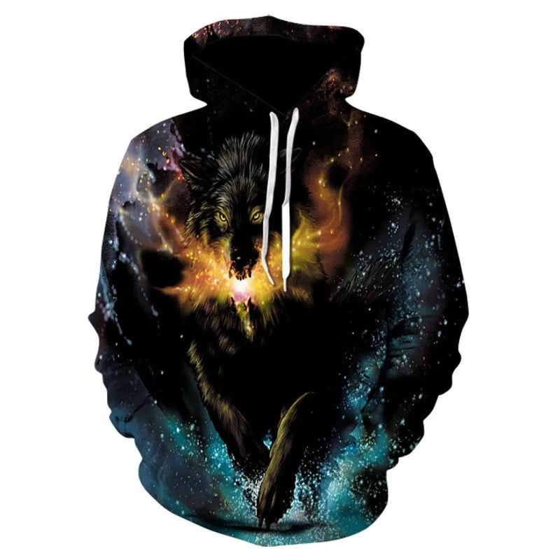 2023 Men's Oversized Hoodie 3D Wolf Animals Pattern Ferocious Warrior Fashion Sweatshirt Loose Street Funny Tracksuits Fitness