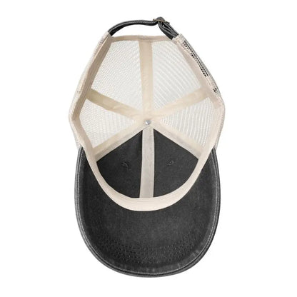 Jebiga Brate Print Vintage Mesh Baseball Cap Low Profile Trucker Hat for Men Breathable Cotton Summer Cool Hat Outdoor Ball Cap