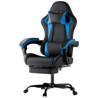 Comanlai Gaming Chair with Footrest Ergonomic High Back Gaming Chair, Adjustable Headrest & Lumbar Support, PU Leather Swivel Computer Gaming Chair for Office & Home
