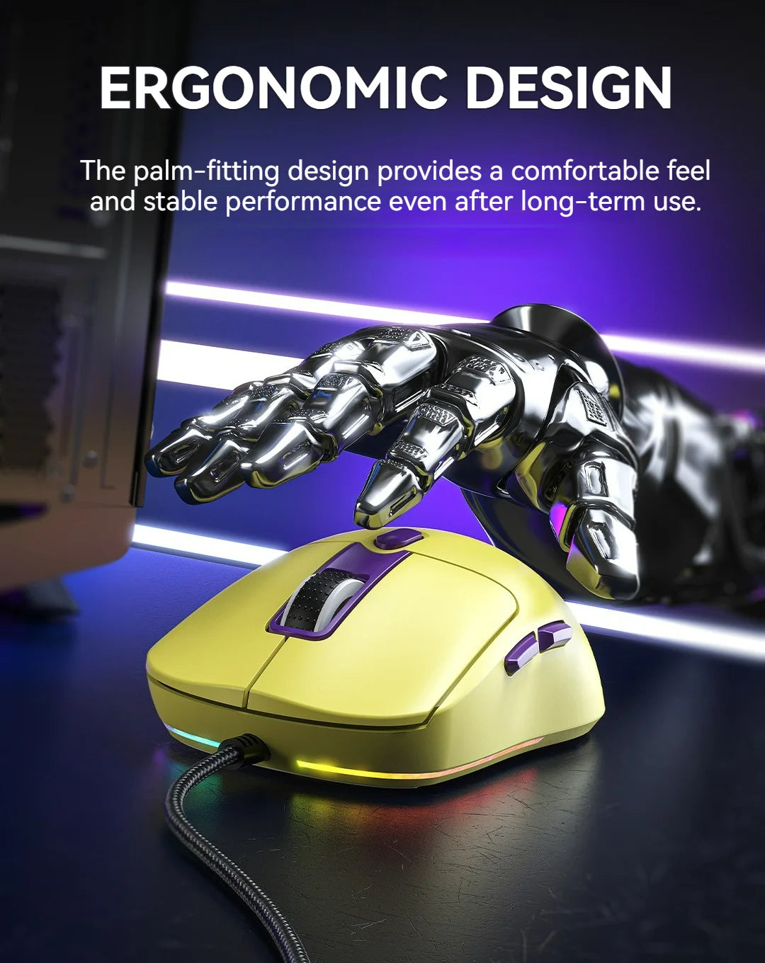 Ratón gaming con cable, 6 niveles de DPI ajustables hasta 12800DPI, chip A825 instantáneo, RGB, programación de macros, diseño ergonómico, ratón universal