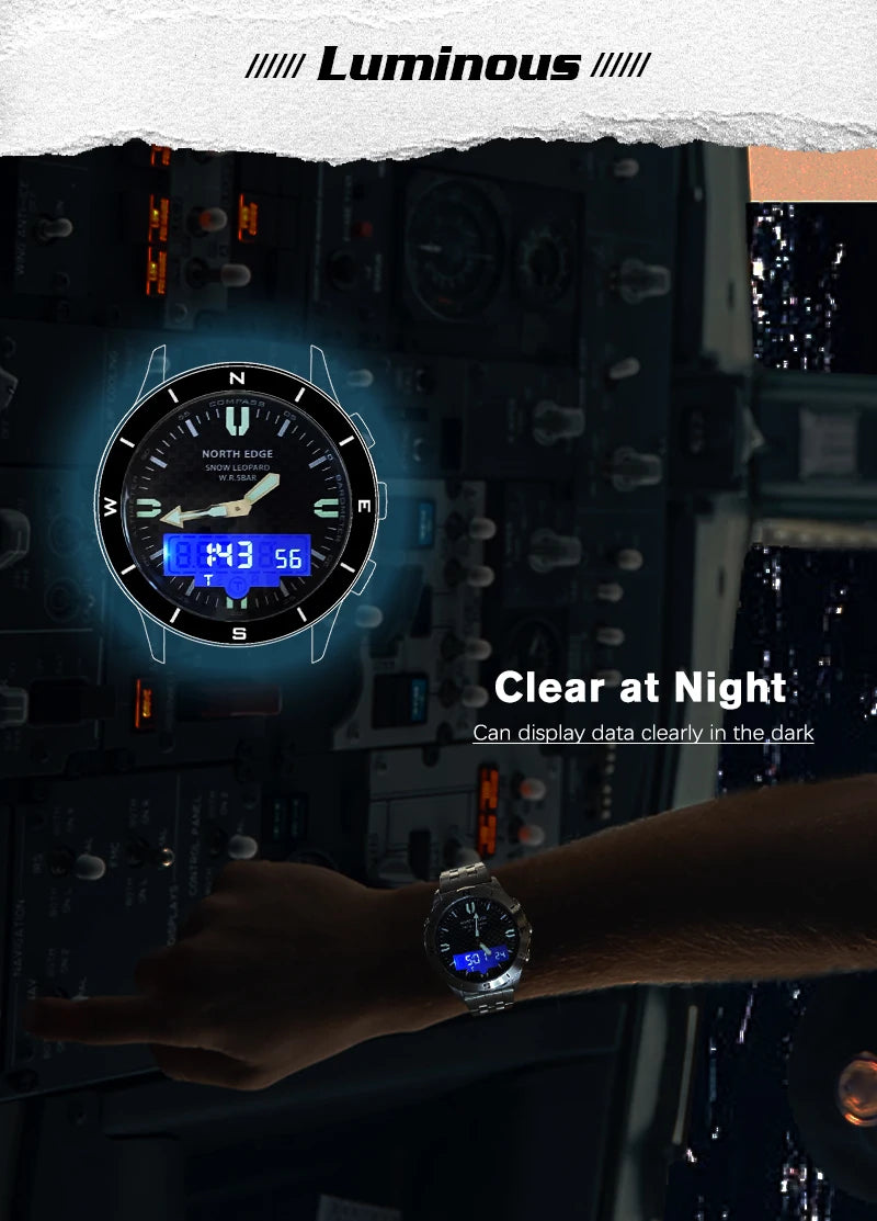 NORTH EDGE Men's Sports Digital Watches Business Luxury Watch For Men Waterproof 50M Altimeter Barometer Compass Luminous Clock