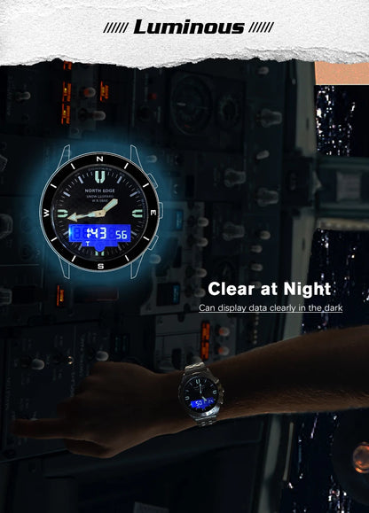 NORTH EDGE Men's Sports Digital Watches Business Luxury Watch For Men Waterproof 50M Altimeter Barometer Compass Luminous Clock