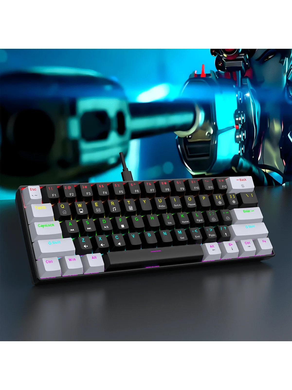 60% Wired Gaming Mechanical Keyboard RGB Backlit Ultra Compact Mini Layout for PC/Mac Gamers and Typists Easy Travel Design
