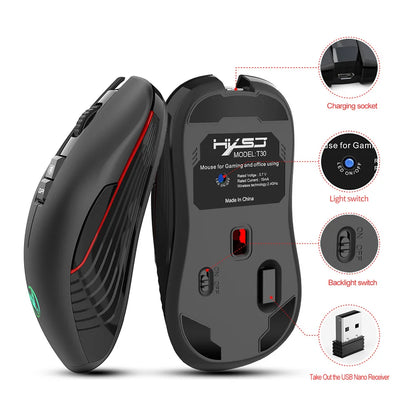 Ratón gaming inalámbrico USB-C 2.4G recargable, 3600DPI, 7 botones, Type-C, silencioso, para Macbook, portátil, PC y ordenador