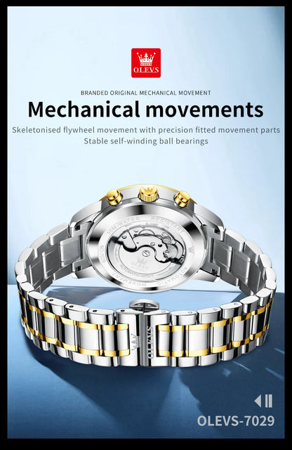 OLEVS Men's Watches - Moon Phase Hollow Flywheel Exclusive Original Automatic Mechanical Watches For Men Luxury Man Watch New 7029