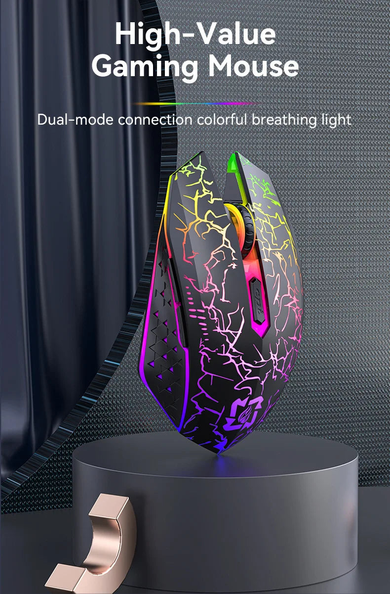 Rechargeable Bluetooth Wireless Mouse 2.4GHz RGB Gaming Mouse, Ergonomic Wireless Mouse with 1600 DPI, Dual-Mode Bluetooth Mouse for PC, Laptop & MacBook