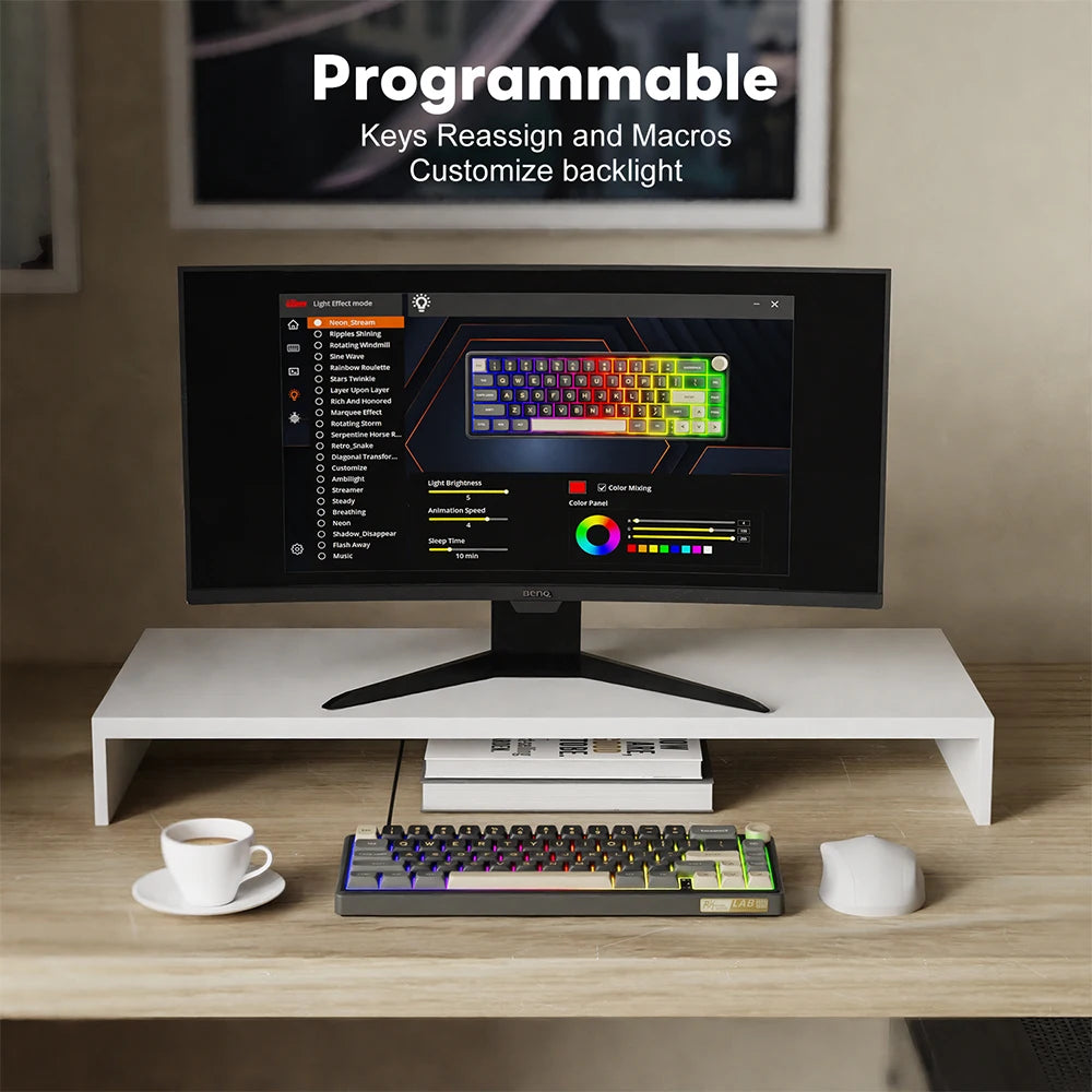 Royal Kludge RK R65 Brazilian Portuguese Mechanical Keyboard Gasket Wired Hot-swappable 66 Key 65% RGB Backlit Gamer Keyboard
