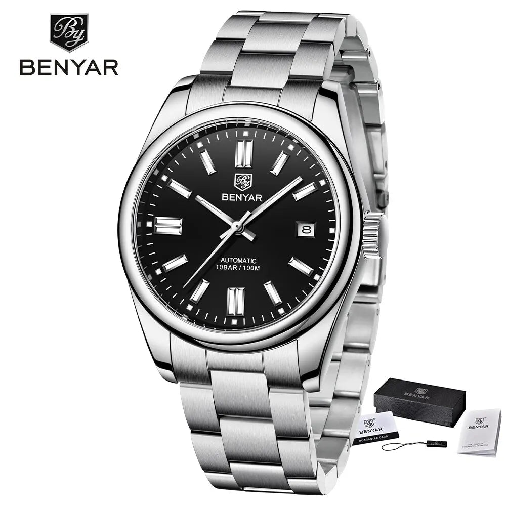 BENYAR New BY-5185M Luxury Automatic Watch 10Bar Waterproof Stainless Steel Men's Mechanical Watch Men's Sports Watch