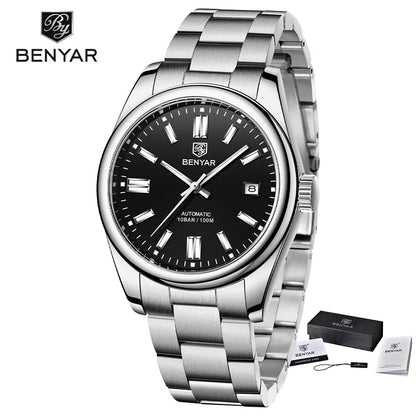BENYAR New BY-5185M Luxury Automatic Watch 10Bar Waterproof Stainless Steel Men's Mechanical Watch Men's Sports Watch